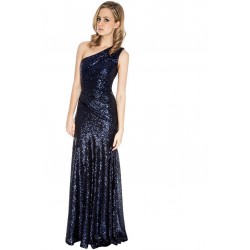 Дълга Бална Рокля Петролносин Цвят Пайети Едно Рамо