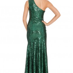 Дълга Елегантна Блестяща Зелена Официална Рокля Едно Рамо