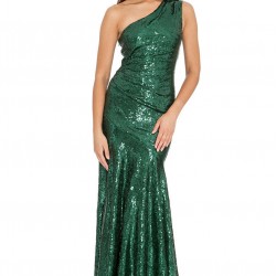 Дълга Елегантна Блестяща Зелена Официална Рокля Едно Рамо
