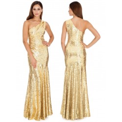 Дълга Златна Вечерна Рокля Едно Рамо