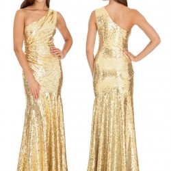 Дълга Златна Вечерна Рокля Едно Рамо