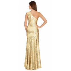 Дълга Златна Вечерна Рокля Едно Рамо