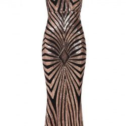 Бална Дълга Рокля Черно и Златистo Гол Гръб