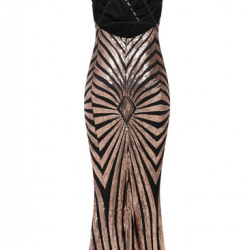 Бална Дълга Рокля Черно и Златистo Гол Гръб