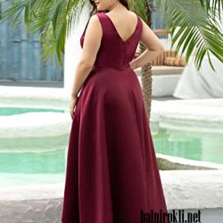 Асиметрична Официална Рокля Сатен Бордо Макси Дами Асиметрична Официална Рокля Сатен Бордо Макси Дами