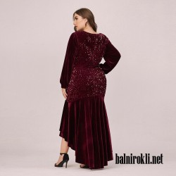 Асиметрична Тъмночервена Рокля Пайети Велур Макси Дами Асиметрична Тъмночервена Рокля Пайети Велур Макси Дами