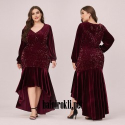 Асиметрична Тъмночервена Рокля Пайети Велур Макси Дами Асиметрична Тъмночервена Рокля Пайети Велур Макси Дами