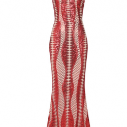 Бална Дълга Блестяща Червена Рокля Пайети Бална Дълга Блестяща Червена Рокля Пайети