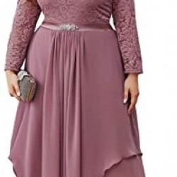 Дълга Лилава Официална Рокля Макси Дами Шифон Бюстие Дантела