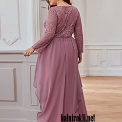 Дълга Лилава Официална Рокля Макси Дами Шифон Бюстие Дантела Дълга Лилава Официална Рокля Макси Дами Шифон Бюстие Дантела