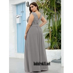 Бална Дълга Рокля Сив Шифон Феерия  Бална Дълга Рокля Сив Шифон Феерия