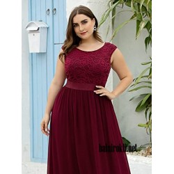 Дълга Червена Официална Рокля Шифон Дантела Дълга Червена Официална Рокля Шифон Дантела