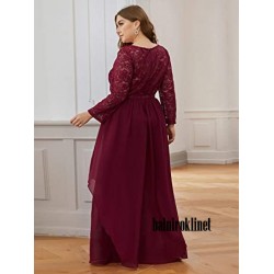 Eлегантна Червена Вечерна Дълга Рокля с Дантела Макси Размери 2 Eлегантна Червена Вечерна Дълга Рокля с Дантела Макси Размери 2