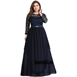 Дълга Вечерна Синя Рокля Дантела Ръкави Макси Дами Дълга Вечерна Синя Рокля Дантела Ръкави Макси Дами