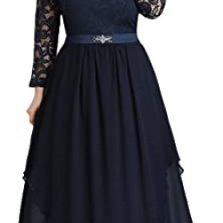 Дълга Вечерна Синя Рокля Дантела Ръкави Макси Дами