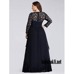 Дълга Вечерна Синя Рокля Дантела Ръкави Макси Дами Дълга Вечерна Синя Рокля Дантела Ръкави Макси Дами