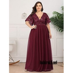 Дълга Бална Рокля Цвят Бордо Макси Дами Дълга Бална Рокля Цвят Бордо Макси Дами
