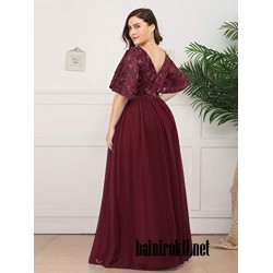 Дълга Бална Рокля Цвят Бордо Макси Дами Дълга Бална Рокля Цвят Бордо Макси Дами