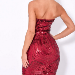 Блестяща Къса Червена Рокля Пайети Гол Гръб
