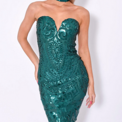 Елегантна Официална Къса Зелена Рокля Пайети