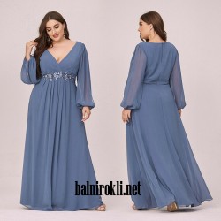 Дълга Официална Синя Рокля Шифон Ръкави Макси Дами Дълга Официална Синя Рокля Шифон Ръкави Макси Дами