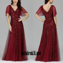 Бална Дълга Тъмночервена Рокля Феерия Русалка