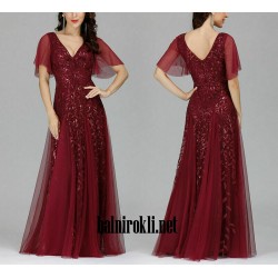 Бална Дълга Тъмночервена Рокля Феерия Русалка