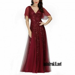 Бална Дълга Тъмночервена Рокля Феерия Русалка