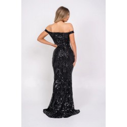 Дълга Блестяща Вечерна Черна Рокля Деколте Дълга Блестяща Вечерна Черна Рокля Деколте