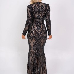 Блестяща Бална Черна Дълга Рокля Лукс Ръкави