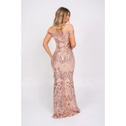 Дълга Вечерна Блестяща Златна Рокля Деколте Дълга Вечерна Блестяща Златна Рокля Деколте