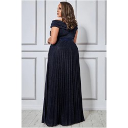 Блестяща Дълга Официална Тъмносиня РОКЛЯ за Едри Дами Плисе Блестяща Дълга Официална Тъмносиня РОКЛЯ за Едри Дами Плисе