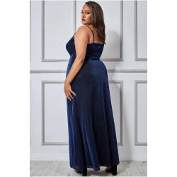 Блестяща Дълга Официална Тъмносиня Рокля Цепка Макси Дами Блестяща Дълга Официална Тъмносиня Рокля Цепка Макси Дами