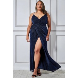 Блестяща Дълга Официална Тъмносиня Рокля Цепка Макси Дами Блестяща Дълга Официална Тъмносиня Рокля Цепка Макси Дами
