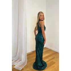 Дълга Зелена Официална Рокля Пайети Дълга Зелена Официална Рокля Пайети