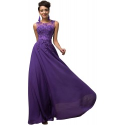 Дълга Лилава Официална Рокля Шифон Апликации