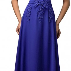 Дълга Синя Официална Рокля Шифон Апликации