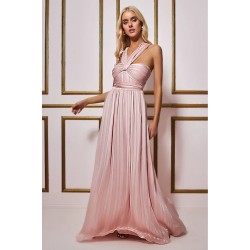 Бална Светлорозова Дълга Рокля Плисе