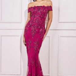 Бална Блестяща Дълга Рокля Цикламено Розово