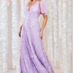 Бална Дълга Лилава Рокля Тюл Бродерии