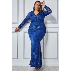 Абитуриентска Бална Блестяща Дълга Синя Рокля Макси Дами Ръкави Пайети Абитуриентска Бална Блестяща Дълга Синя Рокля Макси Дами Ръкави Пайети