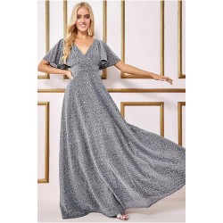 Блестяща Дълга Елегантна Сребриста Рокля Блестяща Дълга Елегантна Сребриста Рокля