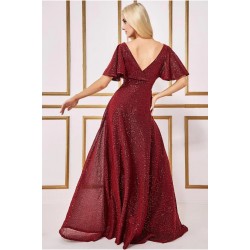 Блестяща Дълга Елегантна Рокля Цвят Бордо Блестяща Дълга Елегантна Рокля Цвят Бордо