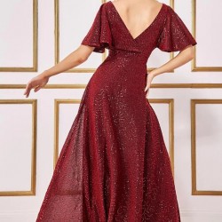 Блестяща Дълга Елегантна Рокля Цвят Бордо