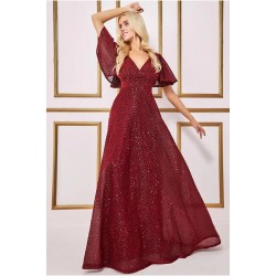 Блестяща Дълга Елегантна Рокля Цвят Бордо Блестяща Дълга Елегантна Рокля Цвят Бордо
