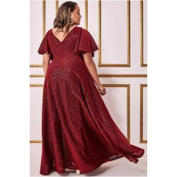 Блестяща Дълга Официална Рокля Макси Размери Бордо Блестяща Дълга Официална Рокля Макси Размери Бордо