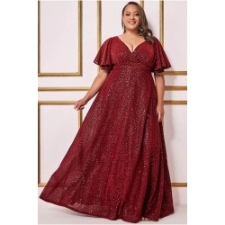 Блестяща Дълга Официална Рокля Макси Размери Бордо Блестяща Дълга Официална Рокля Макси Размери Бордо