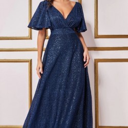 Блестяща Дълга Елегантна Тъмносиня Рокля  Блестяща Дълга Елегантна Тъмносиня Рокля