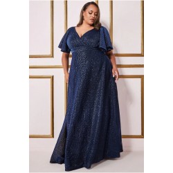 Блестяща Дълга Тъмносиня Официална Рокля Макси Дами Блестяща Дълга Тъмносиня Официална Рокля Макси Дами