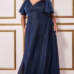 Блестяща Дълга Тъмносиня Официална Рокля Макси Дами Блестяща Дълга Тъмносиня Официална Рокля Макси Дами